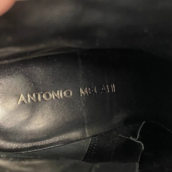Antonio Melani Black Heeled Leather Ankle Booties - Picture 7 of 11